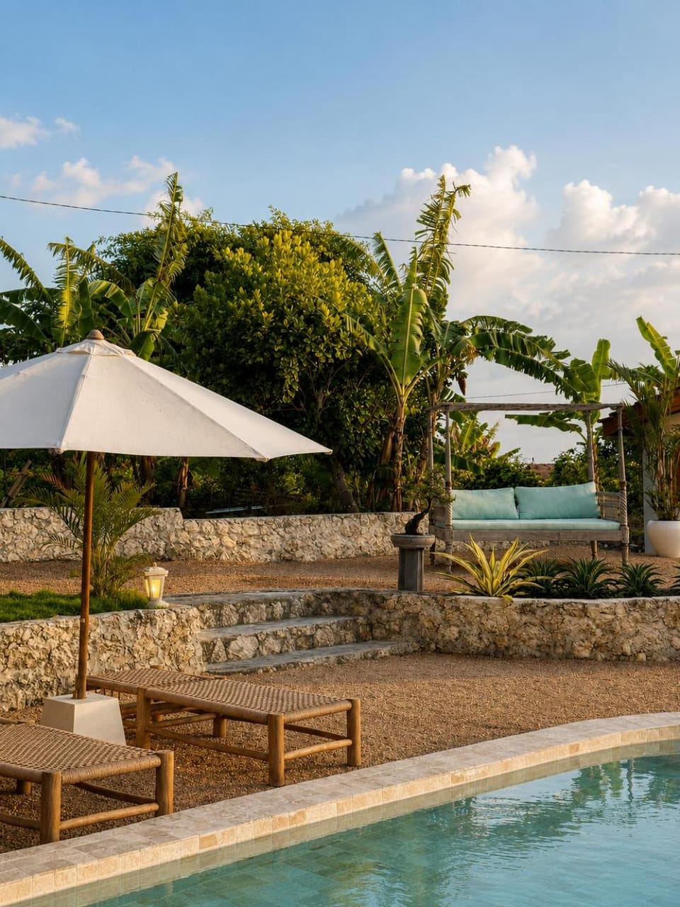 Patio, Spring, Day, Natural landscape, Garden, Garden view, Pool view, Swimming pool, sunbed