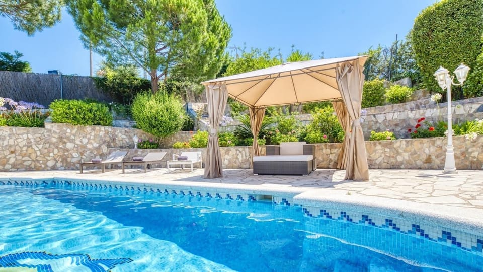 Property building, Living room, Swimming pool