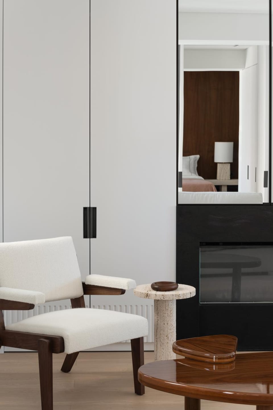 Living room, fireplace, wardrobe