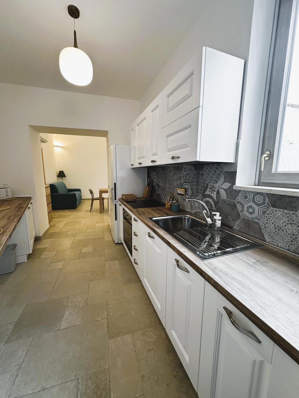 Kitchen or kitchenette, stove