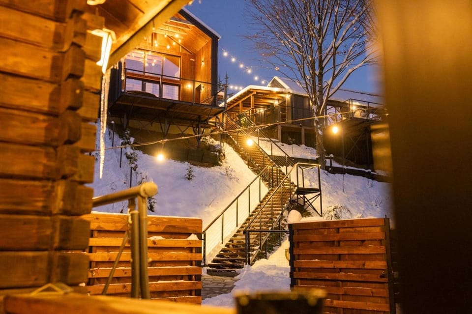 Property building, Night, Winter