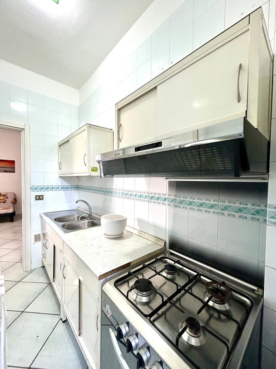 Kitchen or kitchenette, stove