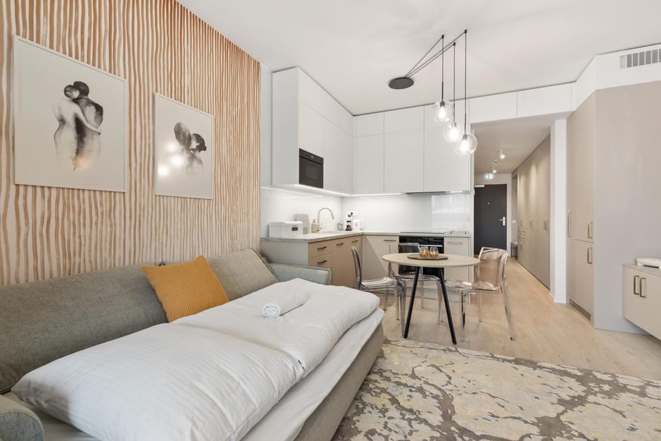 Bed, TV and multimedia, Kitchen or kitchenette, Living room, Photo of the whole room, Seating area, Dining area, Bedroom, oven, air conditioner