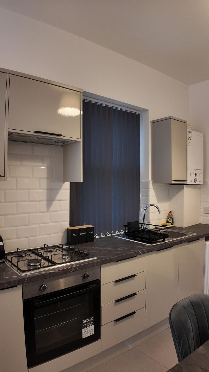 Kitchen or kitchenette, stove