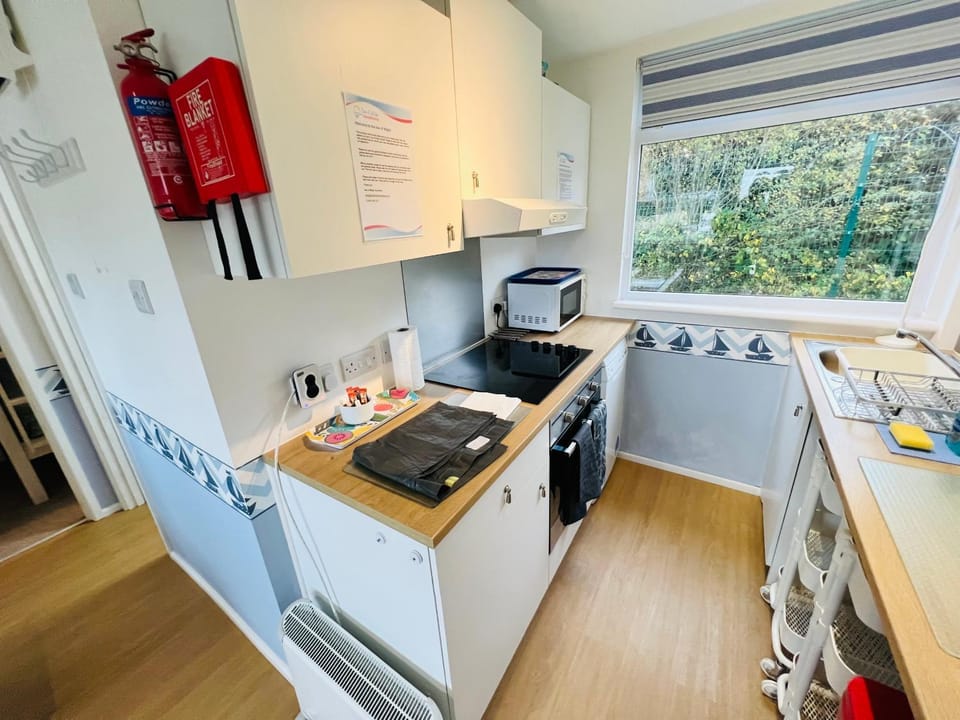 Kitchen or kitchenette, microwave, oven, stove, toaster