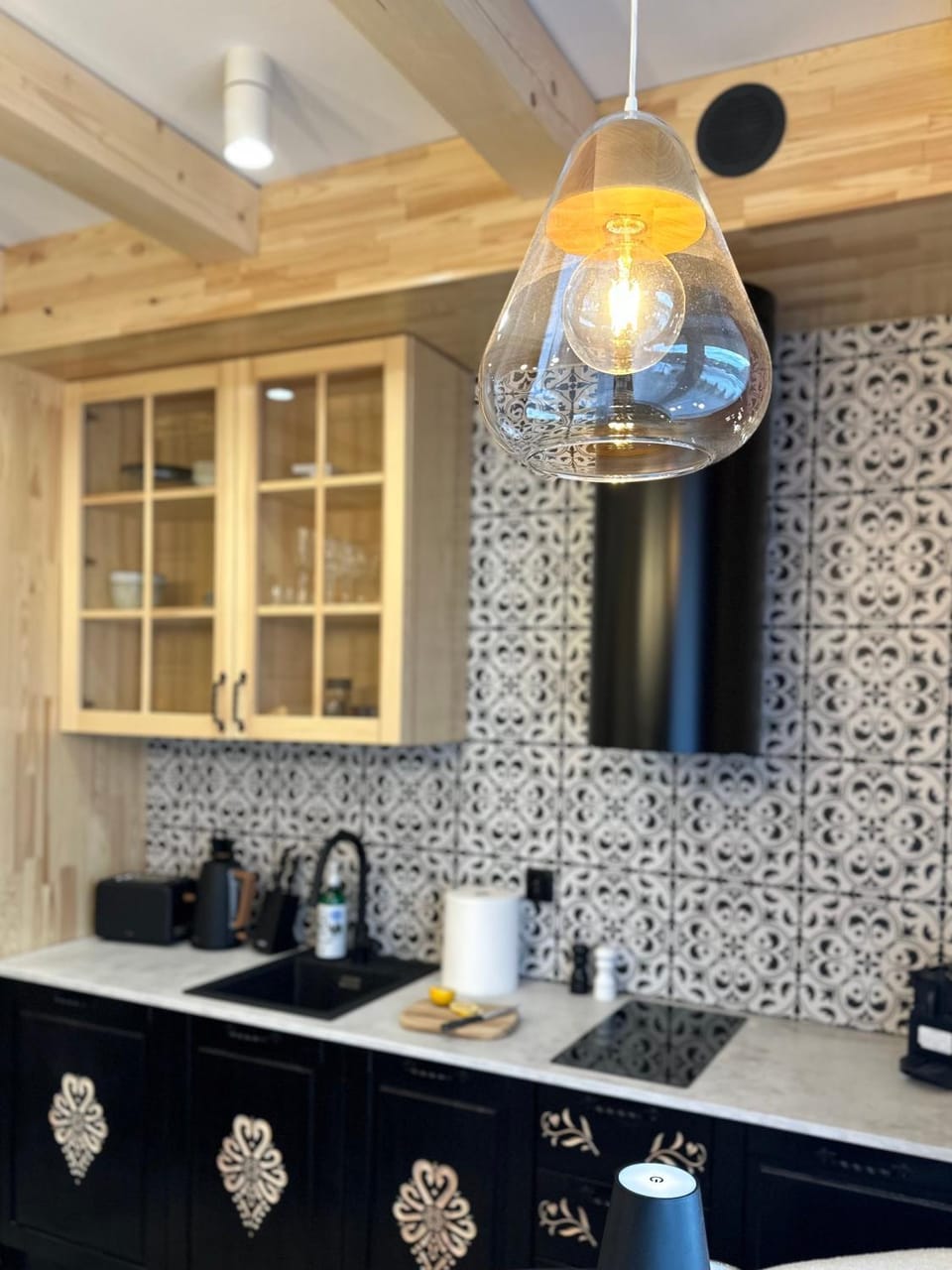 Kitchen or kitchenette, stove