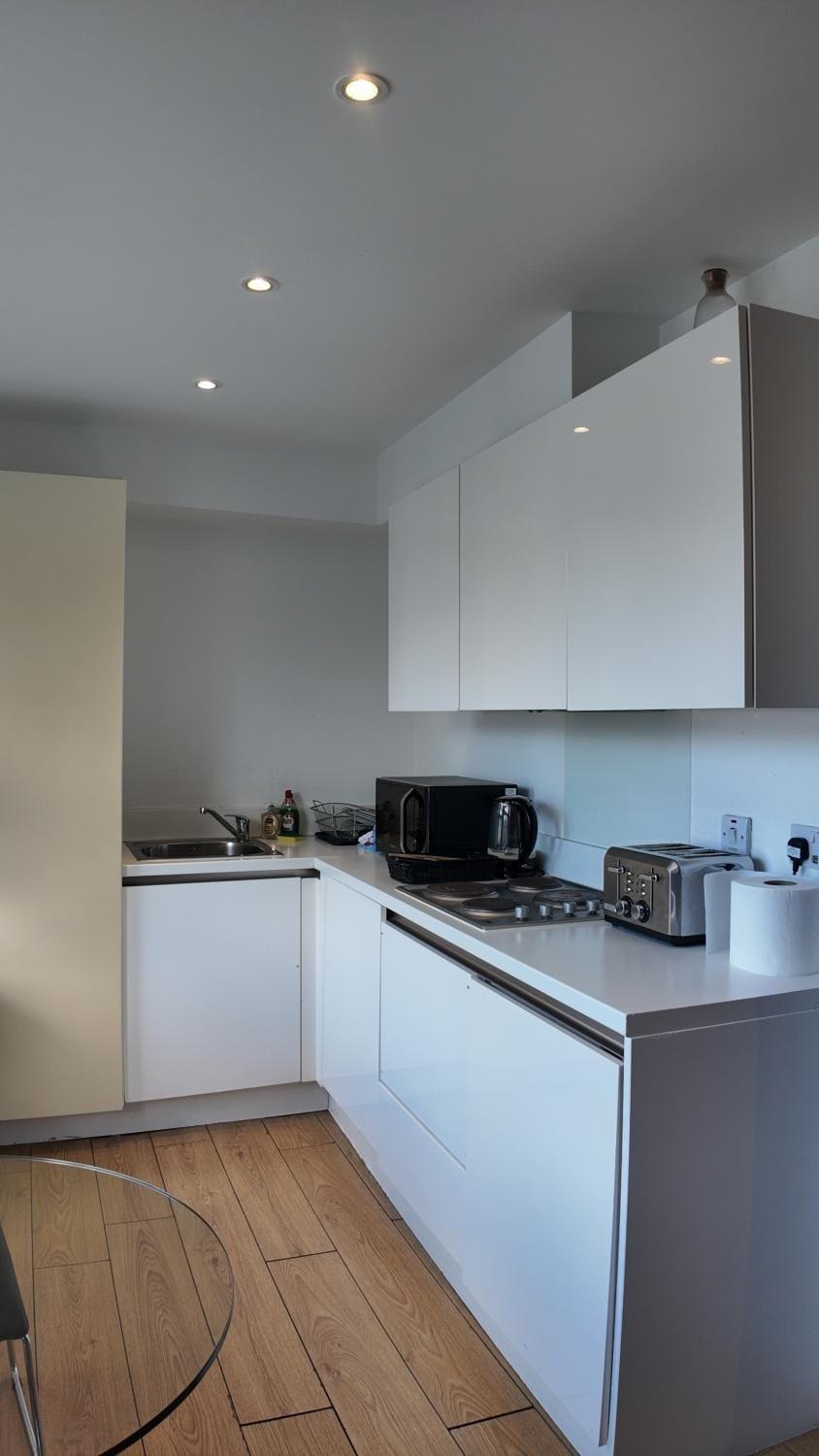 Kitchen or kitchenette, stove, toaster