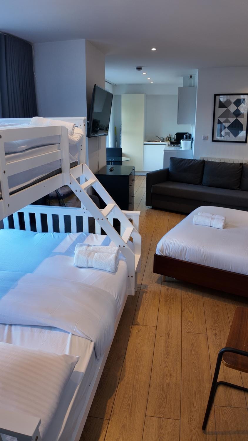 Bed, TV and multimedia, Living room, Seating area