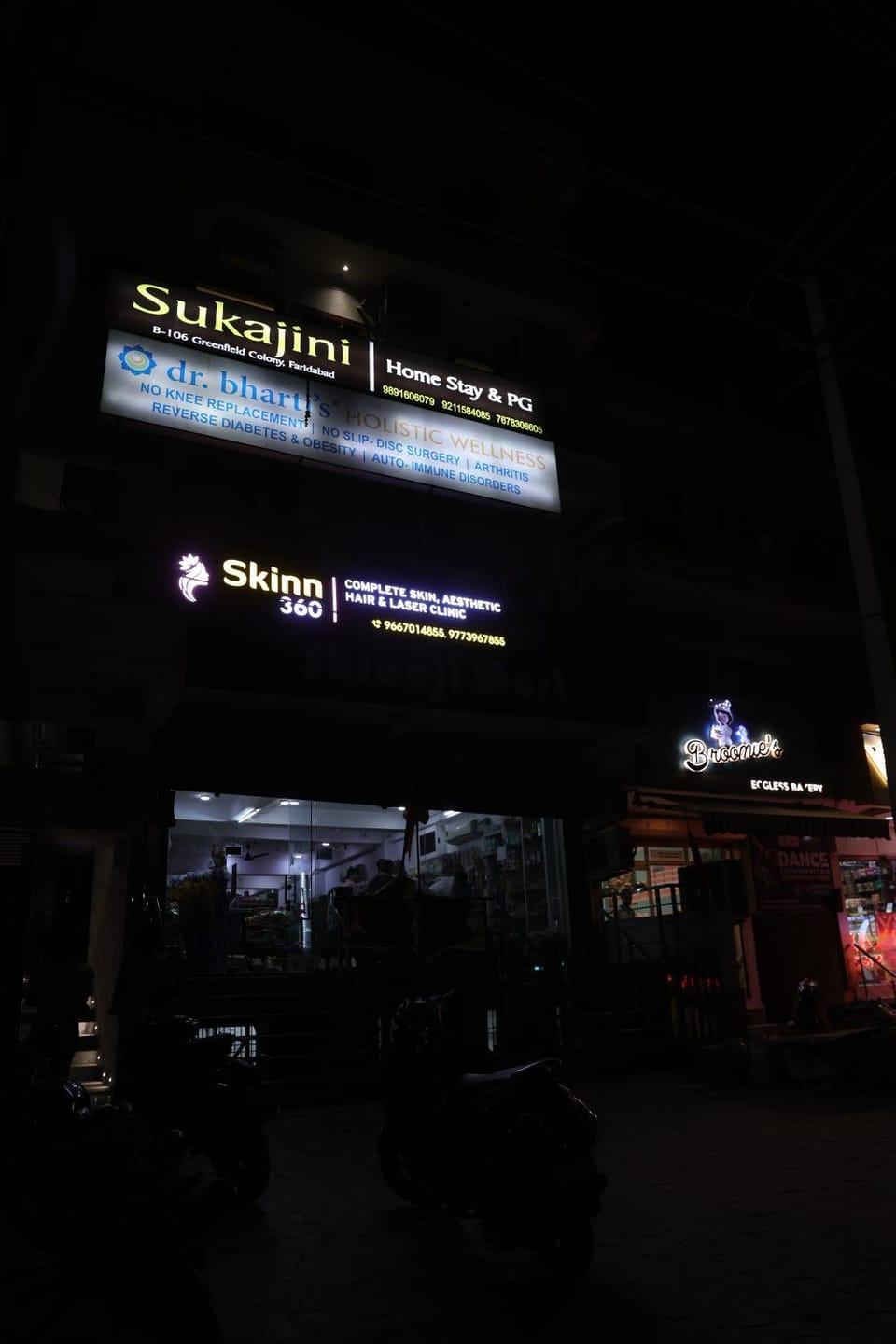 Property building, Night, Property logo or sign, Text overlay, Street view