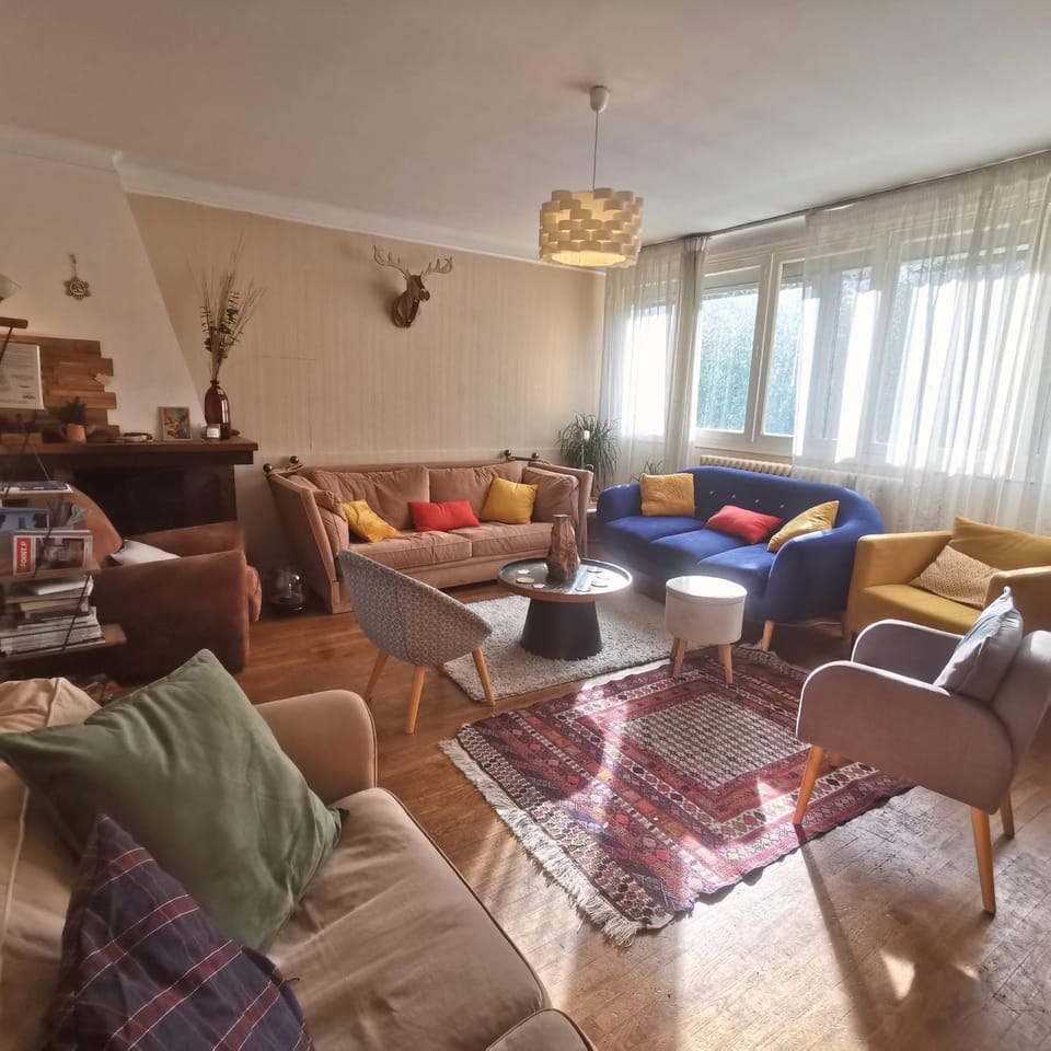 Seating area, fireplace