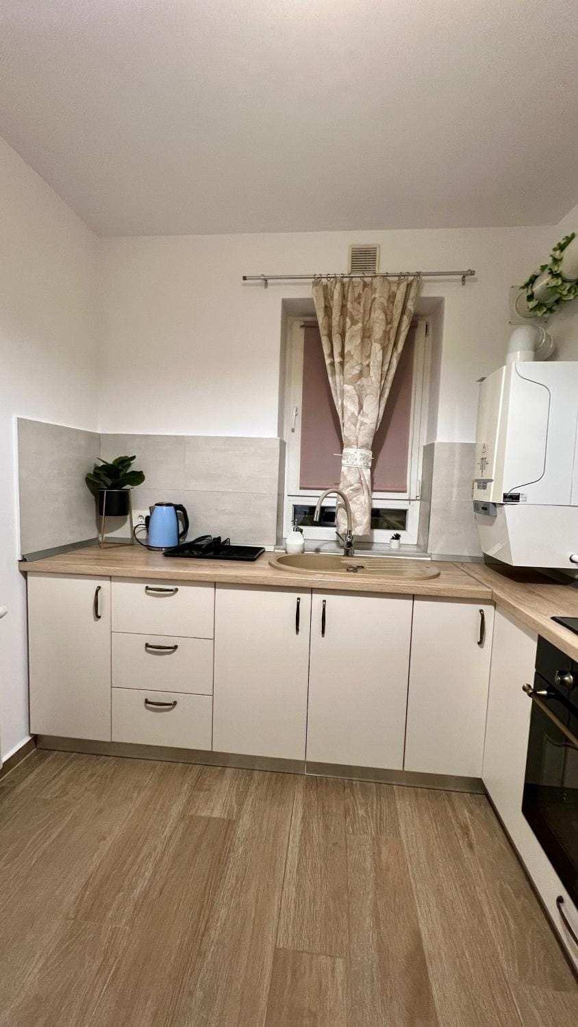 Kitchen or kitchenette, oven, stove