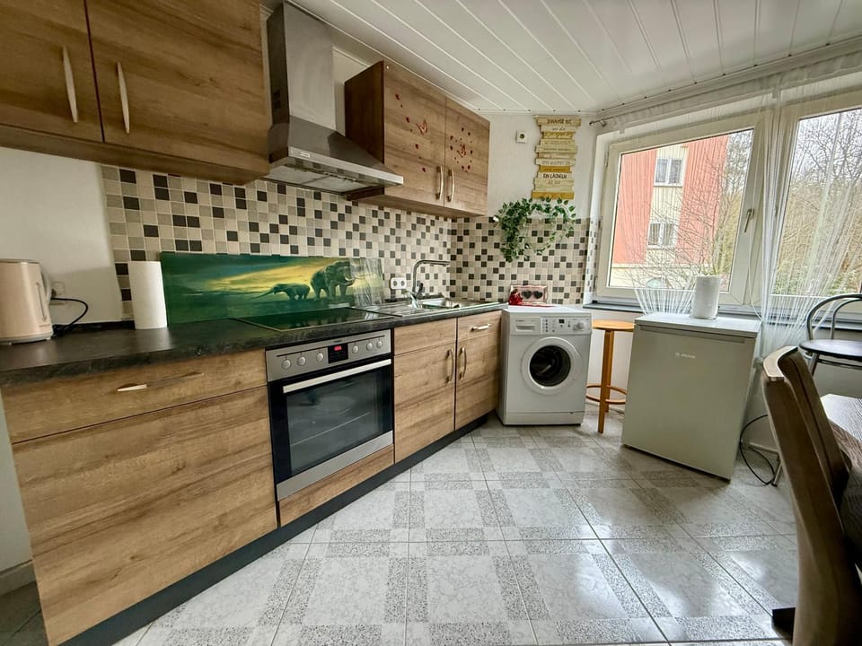Kitchen or kitchenette, dishwasher, oven, stove, washing machine