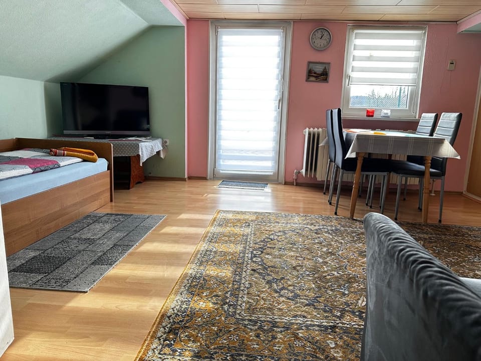 Communal lounge/ TV room, Bed, TV and multimedia, Living room, Photo of the whole room, Seating area, Dining area, Bedroom