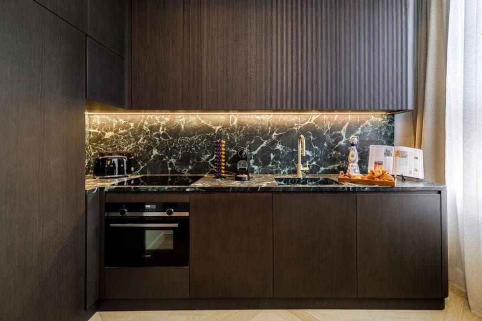 Kitchen or kitchenette, stove