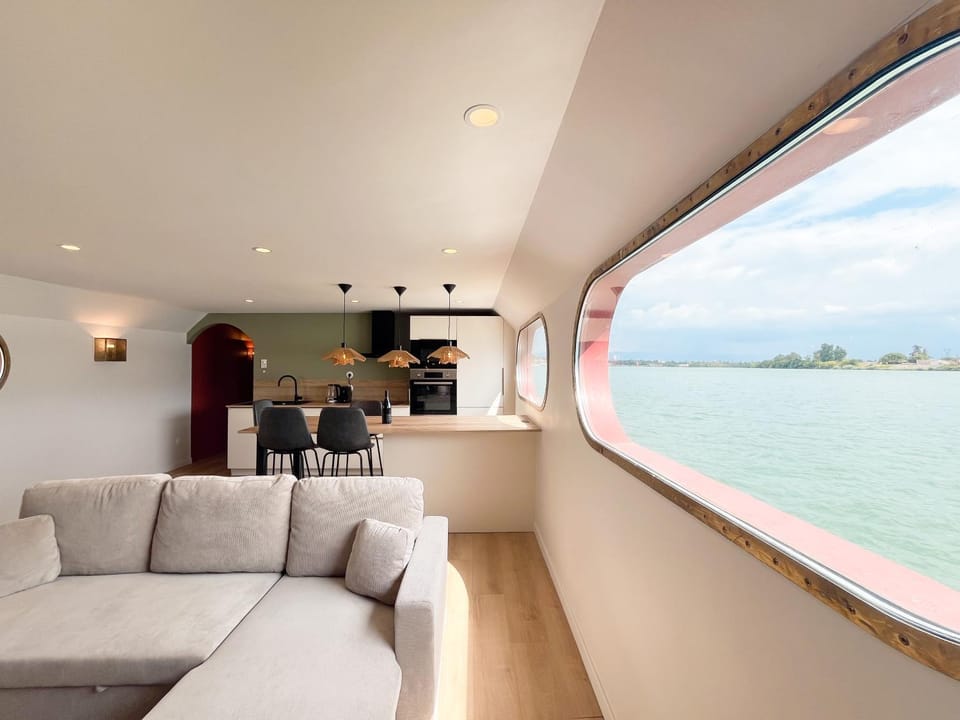 Natural landscape, Living room, Seating area, River view