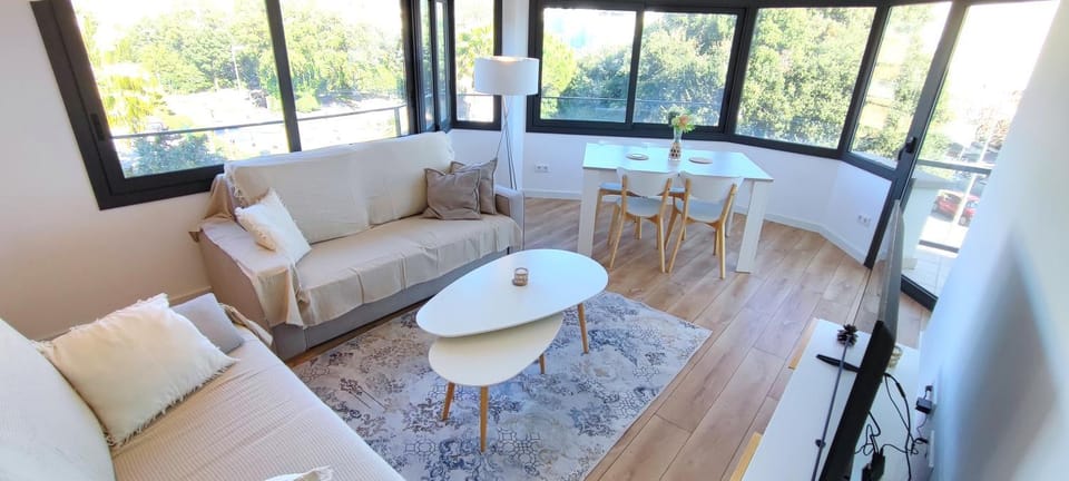 View (from property/room), Balcony/Terrace, Living room, Dining area, air conditioner