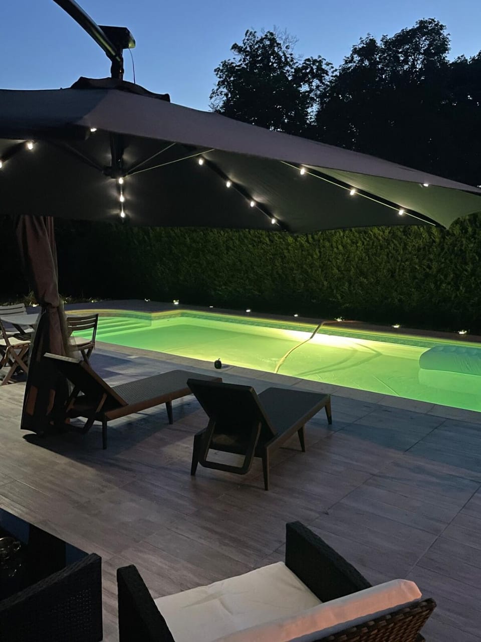 Property building, Night, Natural landscape, Pool view, Swimming pool, sunbed