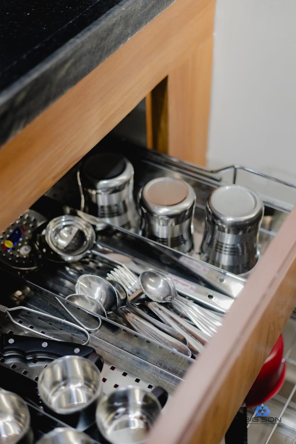 Kitchen or kitchenette, stove