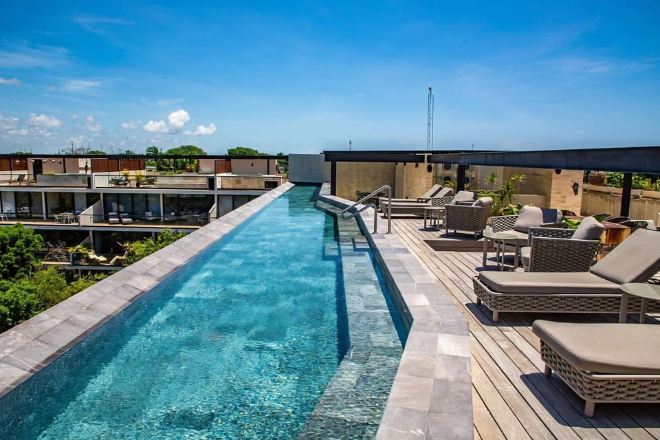Property building, Day, Natural landscape, View (from property/room), Balcony/Terrace, Living room, Pool view, Swimming pool, sunbed