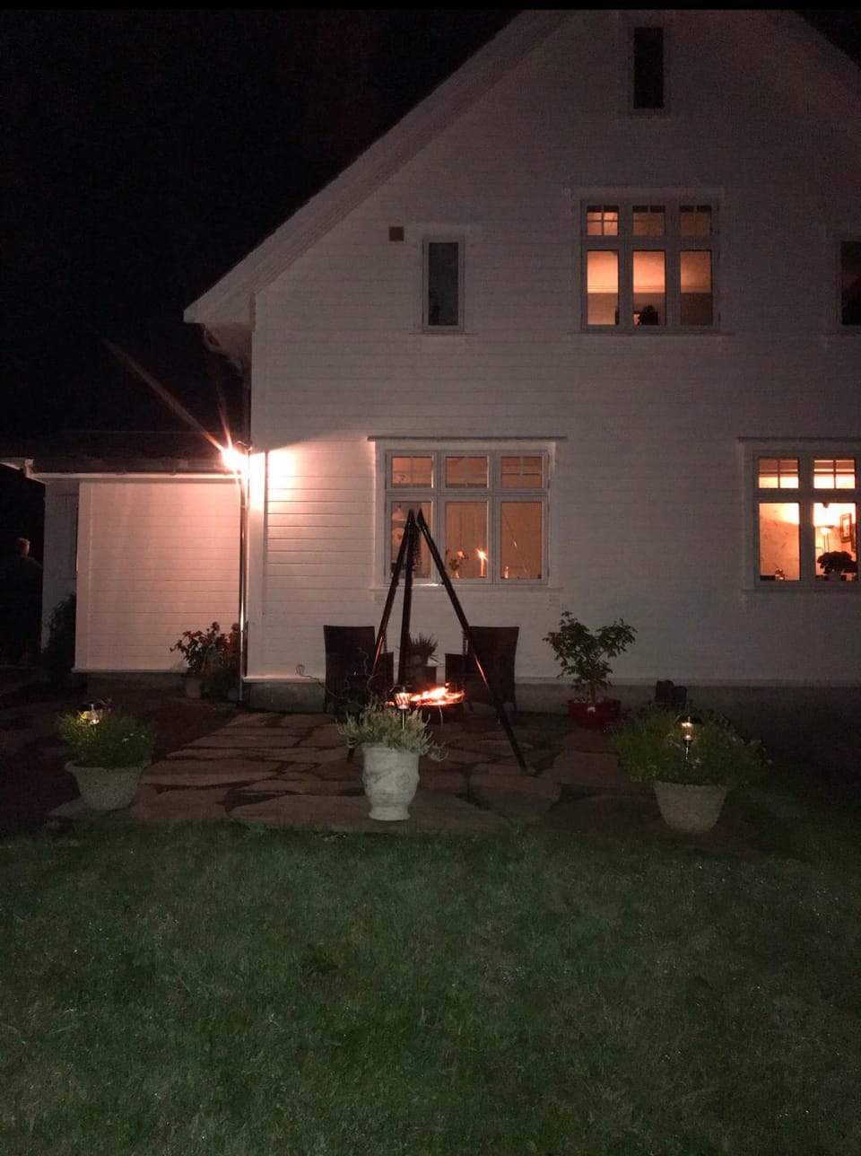 Property building, Night, Garden