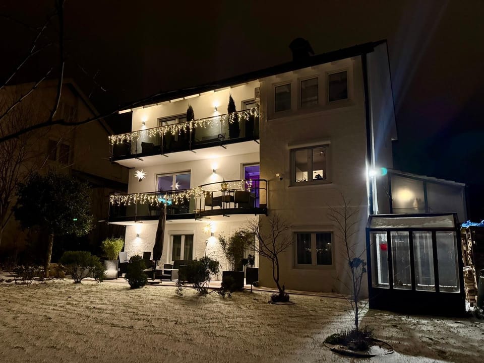 Property building, Night, Winter