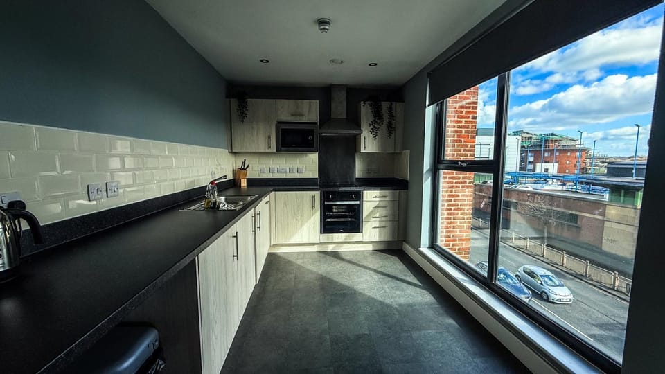 Kitchen or kitchenette, stove