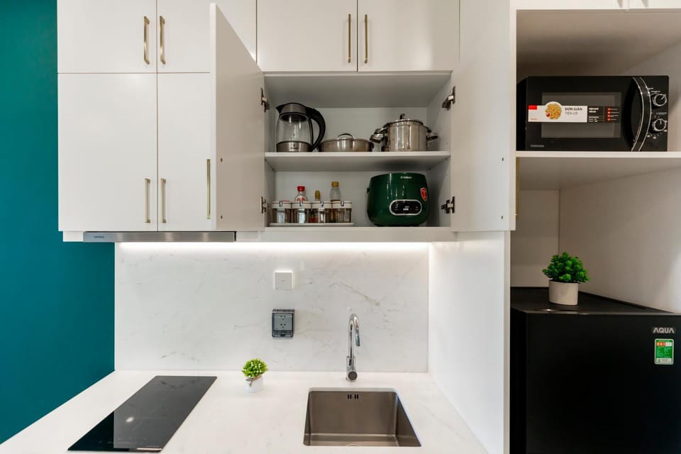 Kitchen or kitchenette, stove