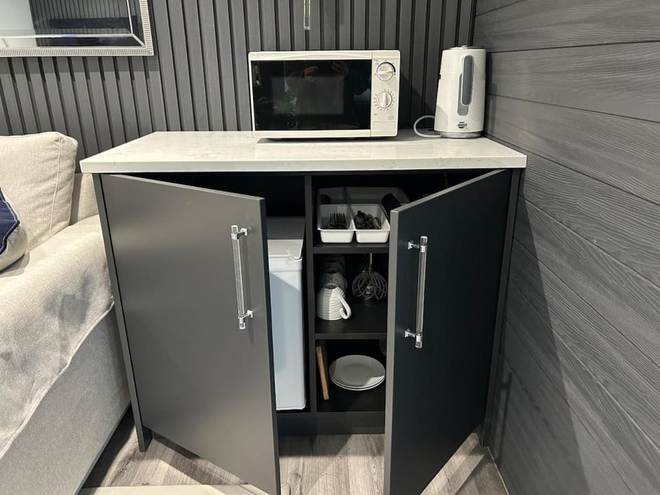 Kitchen or kitchenette, microwave