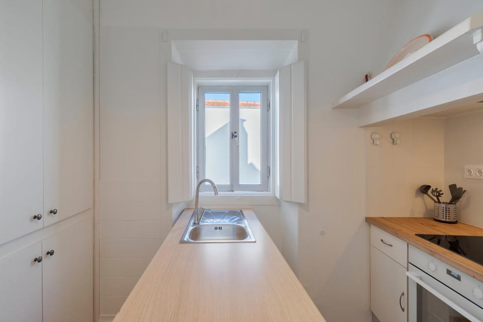 Kitchen or kitchenette, stove