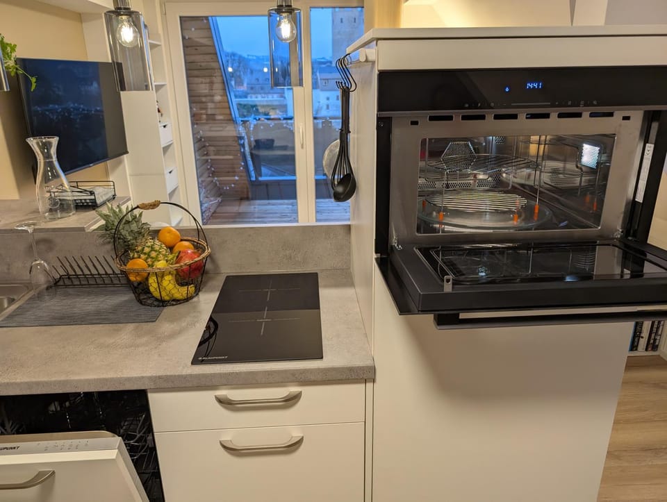 Kitchen or kitchenette, stove