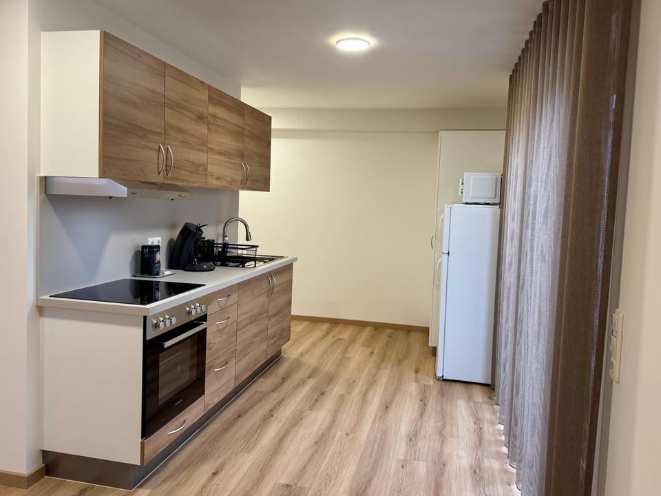 Kitchen or kitchenette, stove