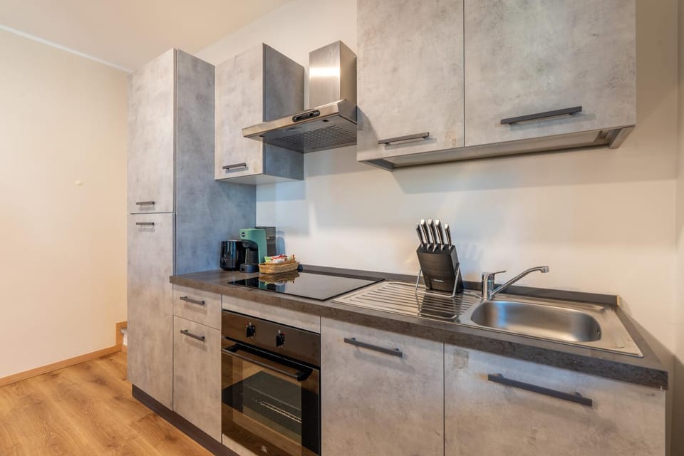 Kitchen or kitchenette, stove