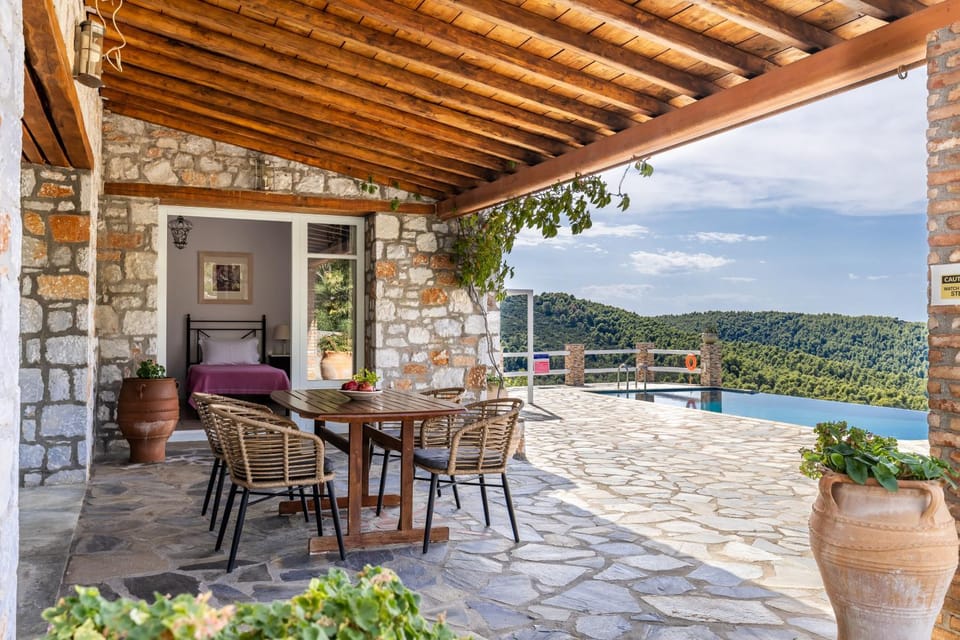 Property building, Natural landscape, View (from property/room), Dining area, Pool view, Sea view, Swimming pool