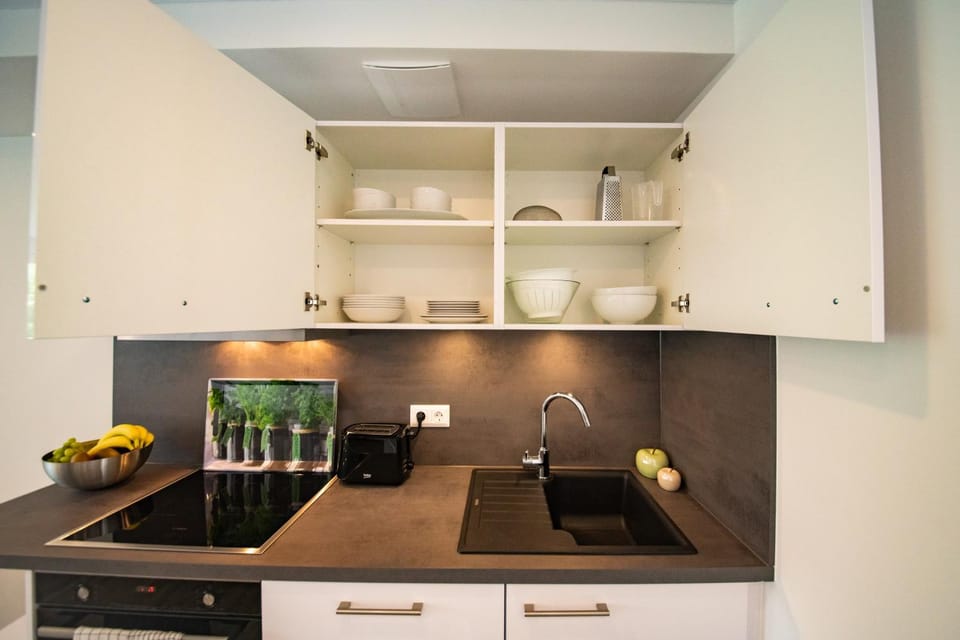 Kitchen or kitchenette, stove, toaster