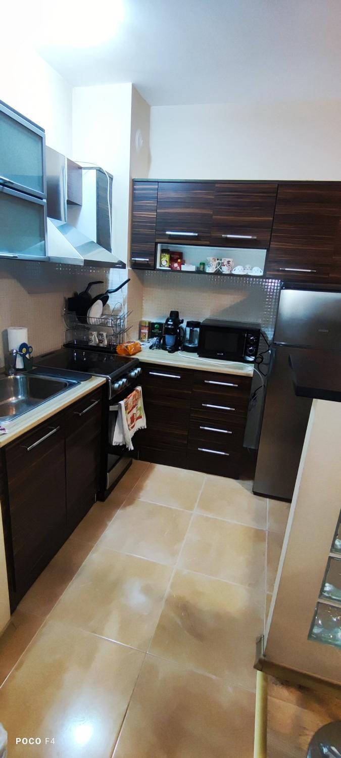 Kitchen or kitchenette, stove
