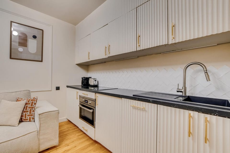 Kitchen or kitchenette, stove