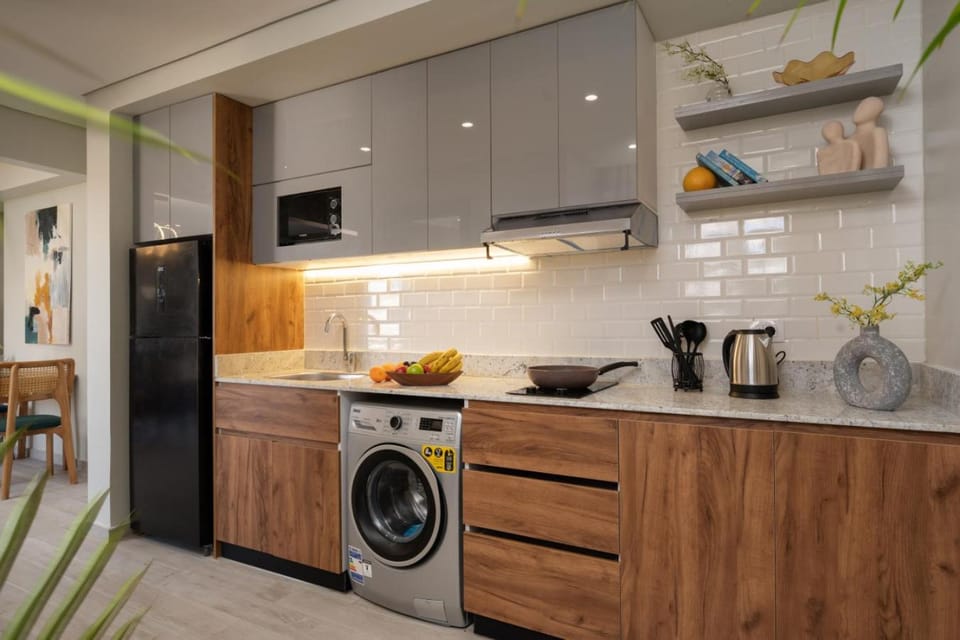Kitchen or kitchenette, stove