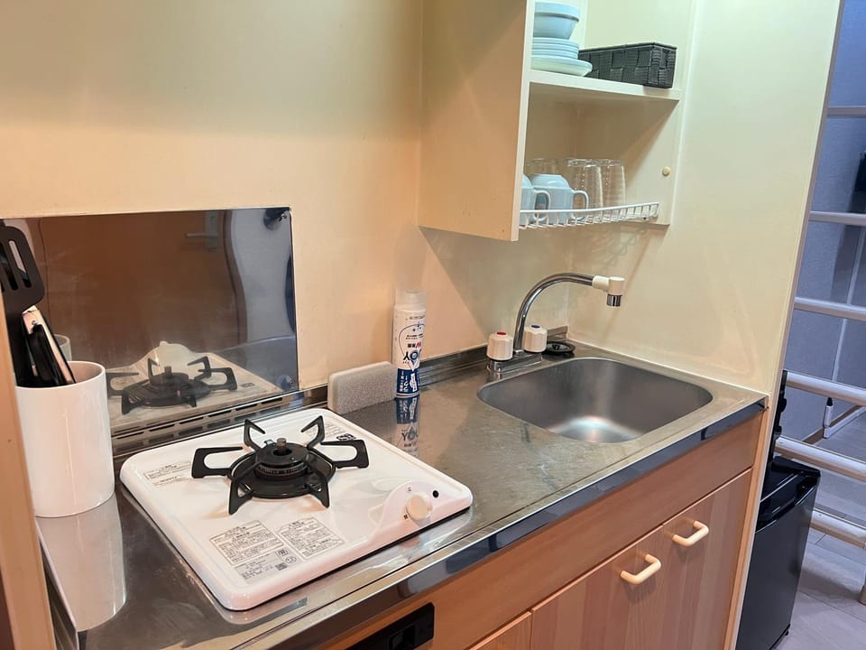 Kitchen or kitchenette, stove