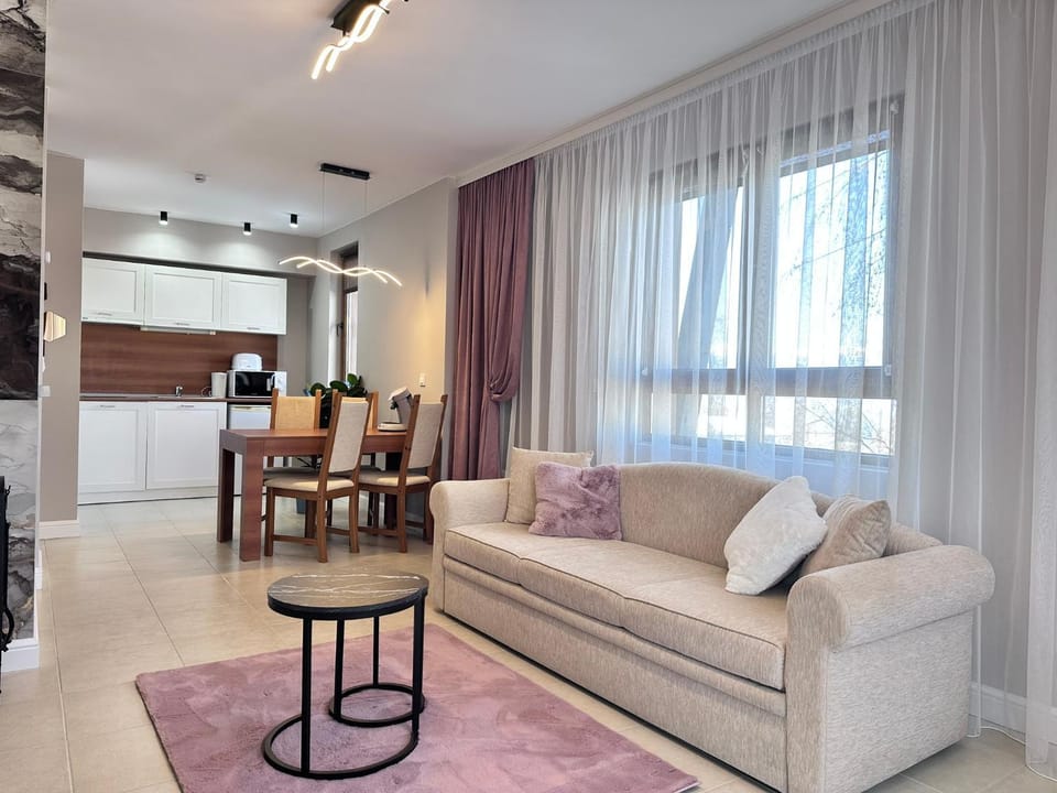 Kitchen or kitchenette, Living room, Seating area, Dining area