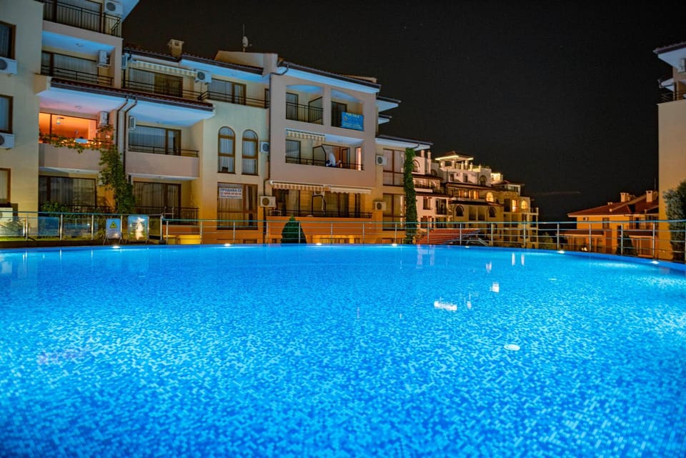 Property building, Night, Swimming pool