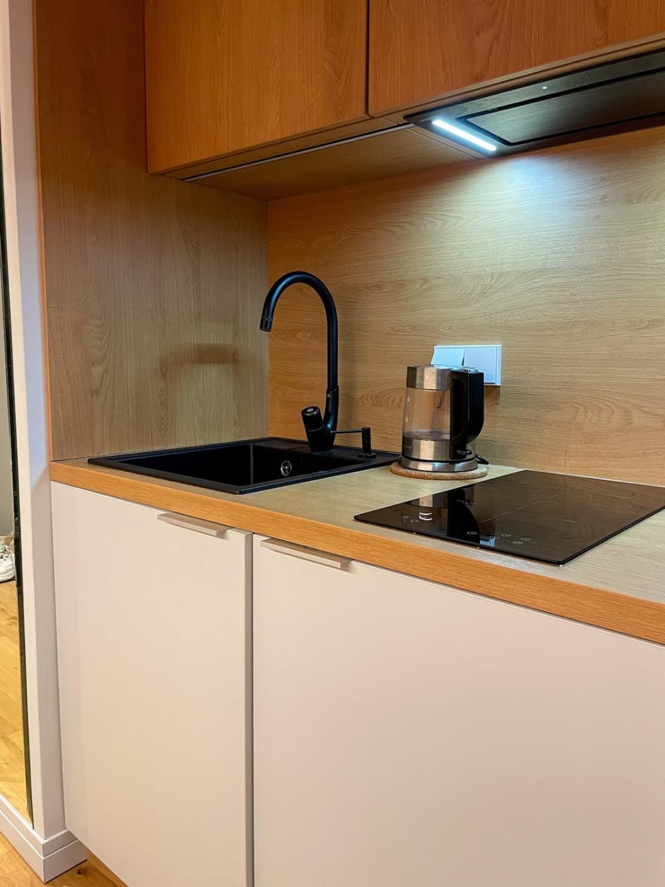 Kitchen or kitchenette, stove