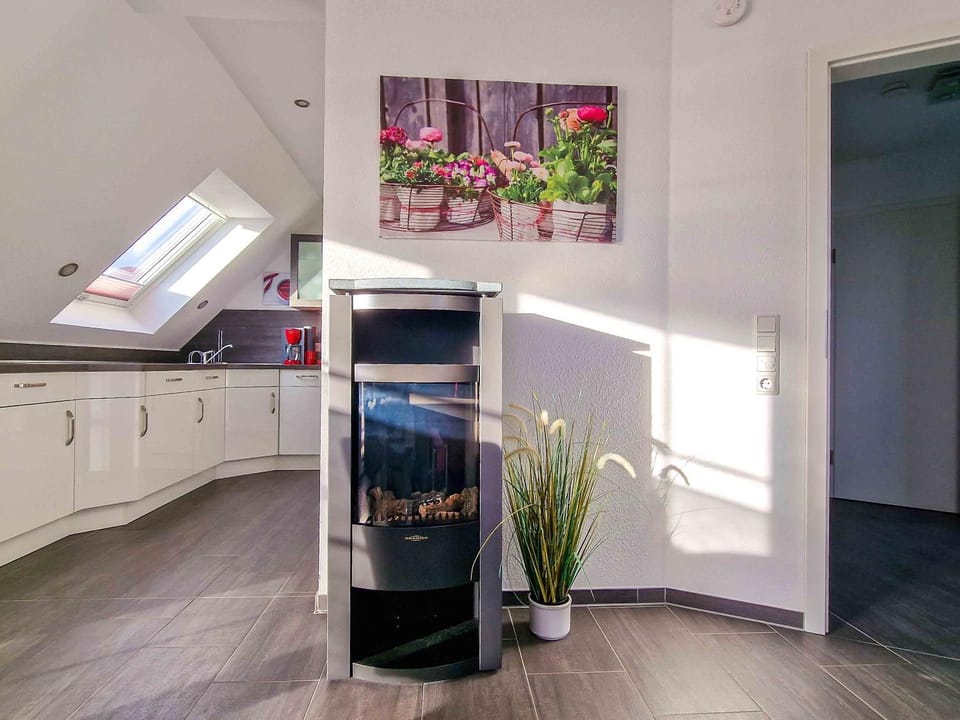Kitchen or kitchenette, fireplace