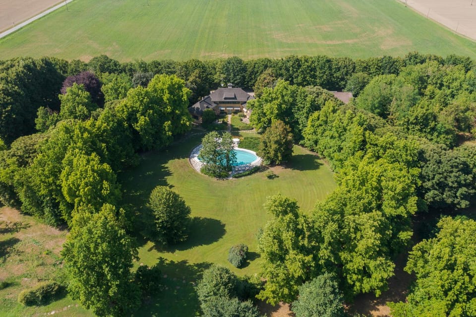 Spring, Day, Natural landscape, Bird's eye view, Garden, Garden view, Pool view, Swimming pool