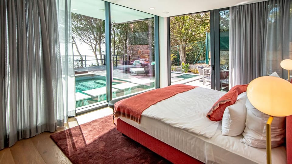 Bed, Bedroom, Pool view, Swimming pool, sunbed