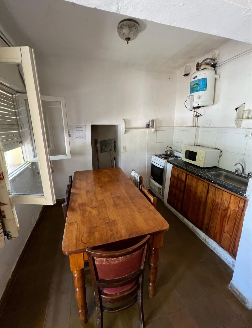Dining area, microwave, oven, stove