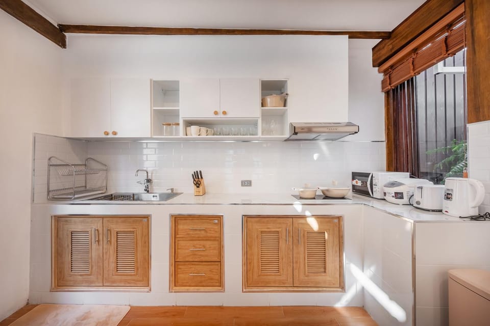 Kitchen or kitchenette, stove