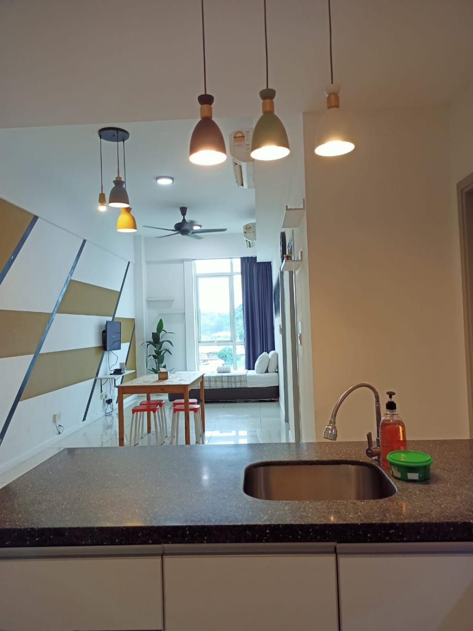 Kitchen or kitchenette, stove