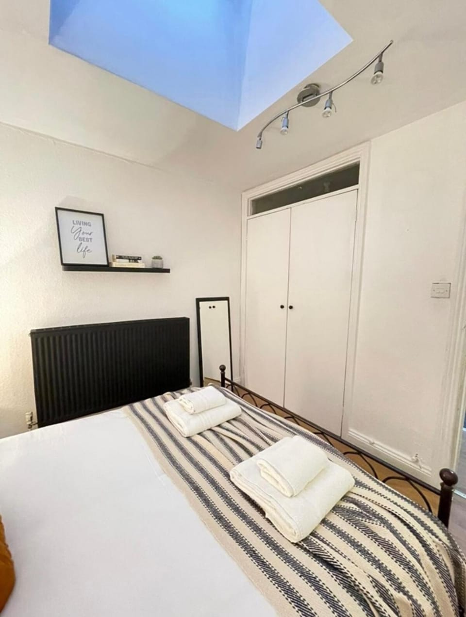 Bed, wardrobe