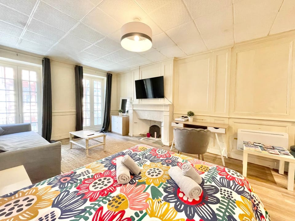 Bed, TV and multimedia, Living room, Photo of the whole room, Seating area, Bedroom, towels