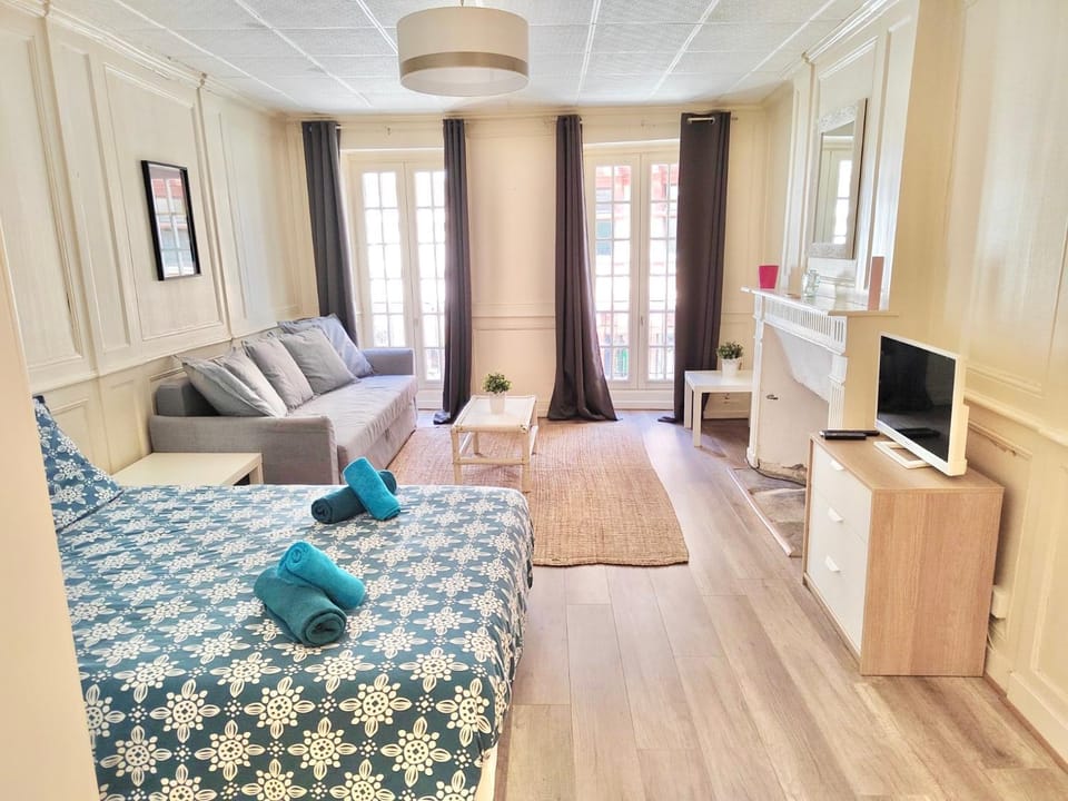 Bed, TV and multimedia, Living room, Photo of the whole room, Seating area, Bedroom